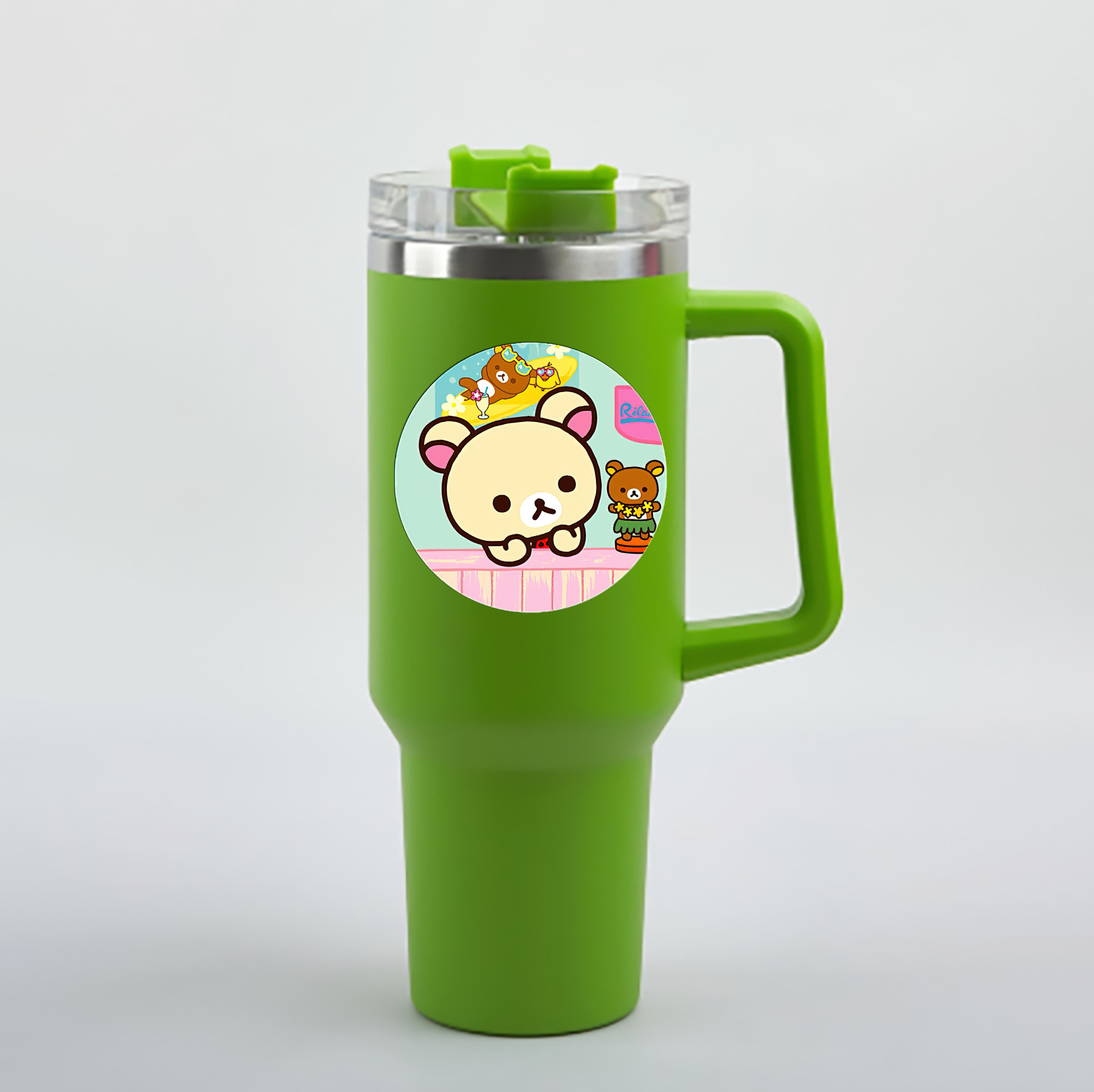 （画像用） リラックマ リラックマ キイロイトリ Rilakkuma Korilakkuma Kiiroitori 1200mL車用タンブラー - クリスタルステッカー（プラスチックストロー付き）
